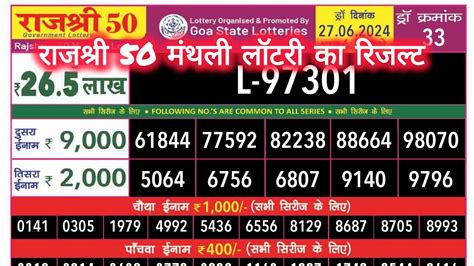 rajshree lottery 50 today|Goa Rajshree Lottery Results Today [Live 26.8.2024].